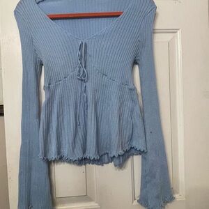 Light Blue Ribbed Women's Top